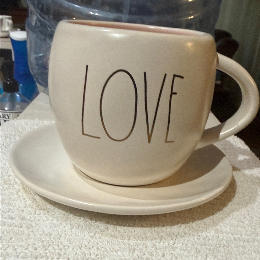 Rae Dunn Cream 'Love' Mug and Saucer